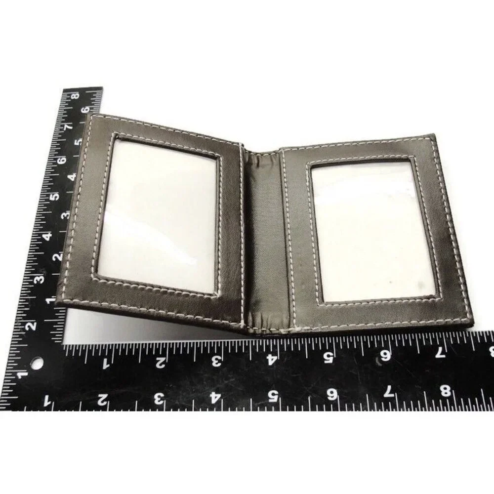 Brown Stitched Money Leather Wallet Photo Credit Card Cash ID Holder